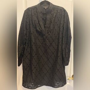 BANANA REPUBLIC Black Eyelet V-Neck Midi Dress W/ Attached Cami Slip Medium